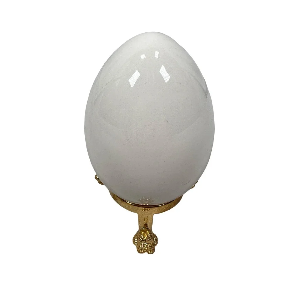 Goebel 2006 Porcelain Teddy Bear‎ Egg Figurine with Gold Tone Stand Germany
